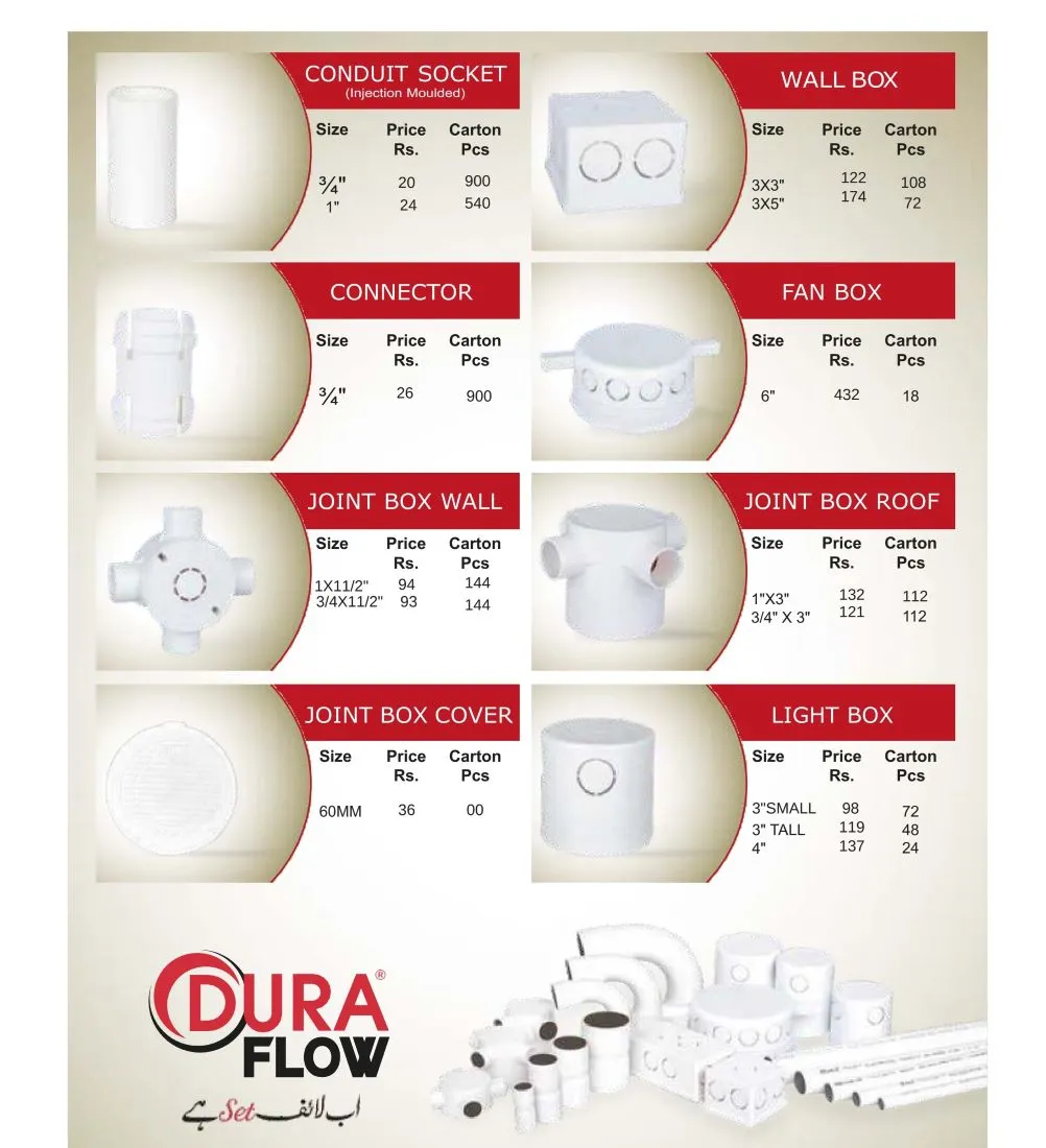 Dura Flow Electrical Conduits Pipe and Fitting Rate List 7 August 2026 2