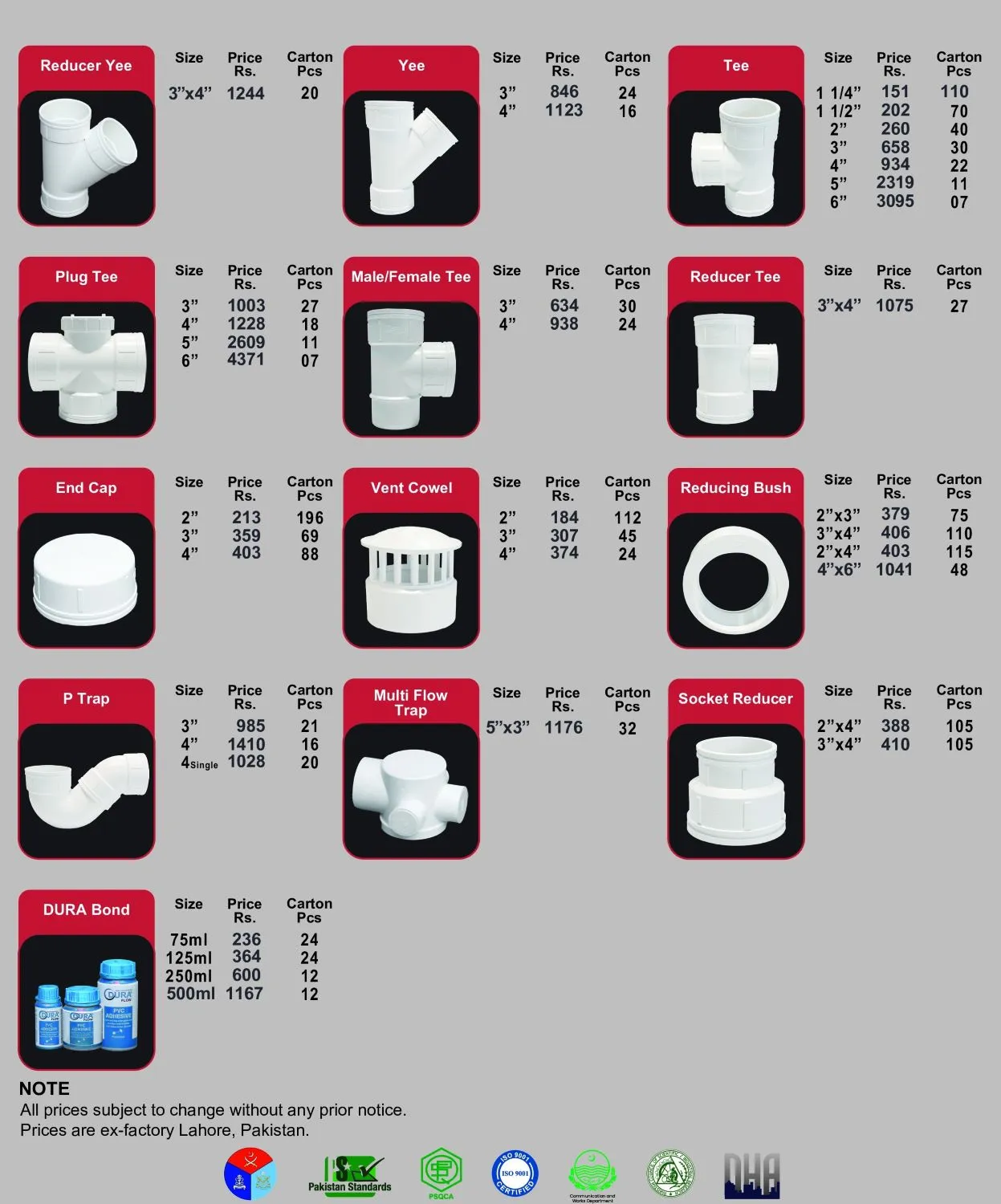 Dura Flow PVC Pipes & Fittings Rate List 25 June 2026 1