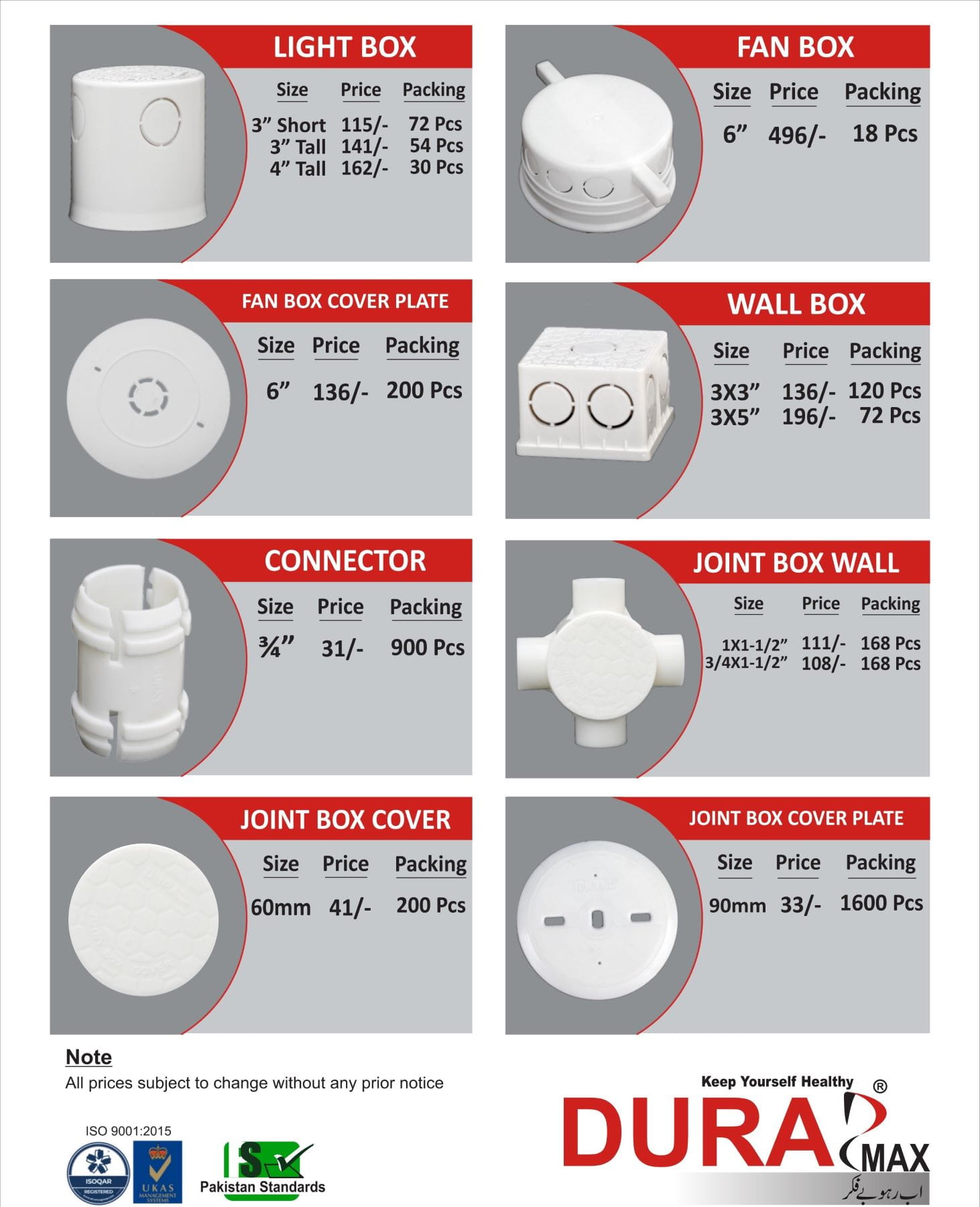 Dura Max Electric Conduits & Fittings Rate List 10 June 2026 2