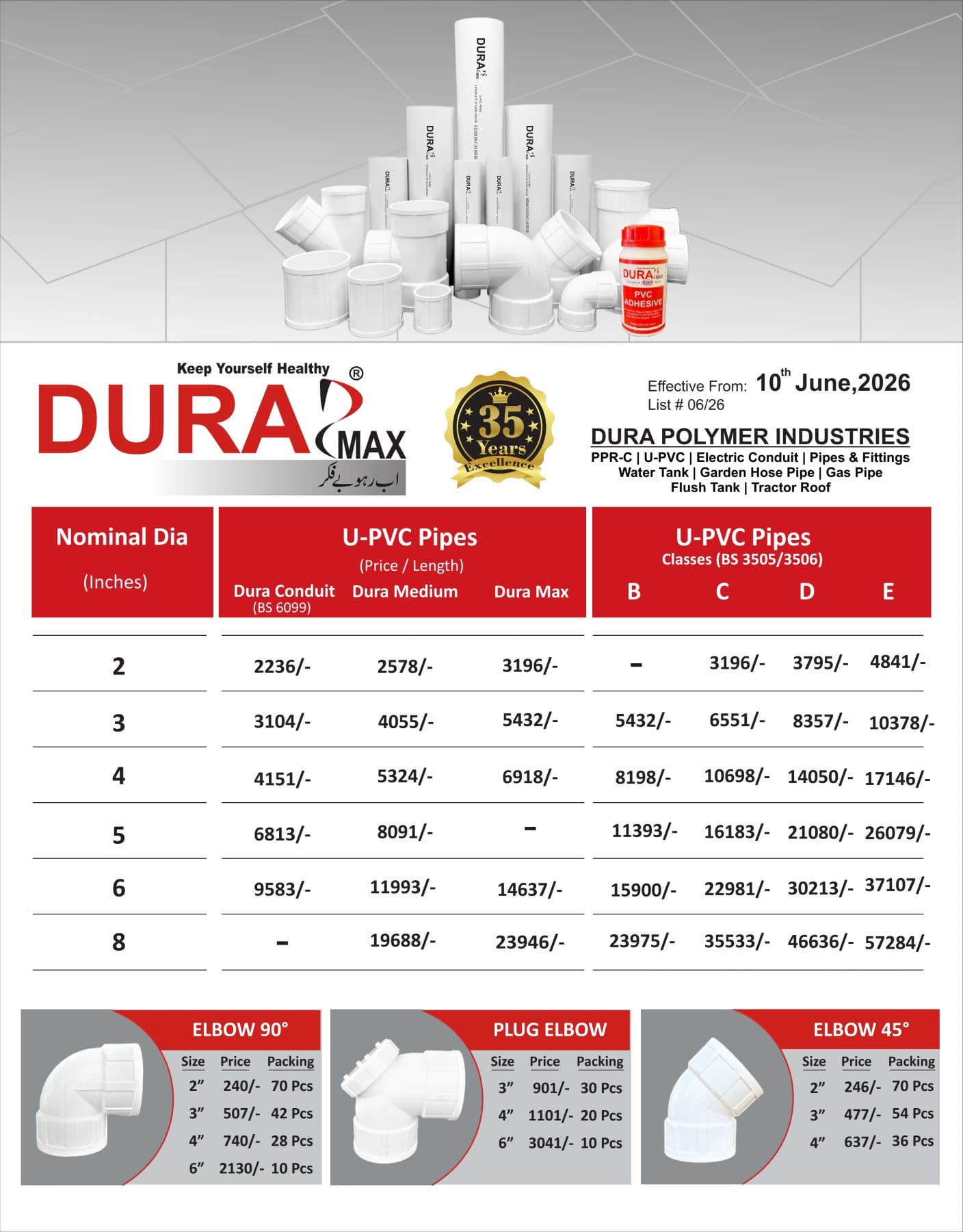 Dura Max PVC Pipes & Fittings Rate List 10-06-2026 1