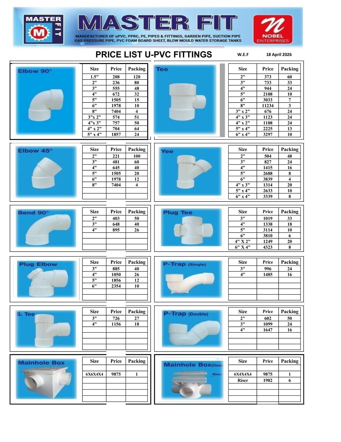 MASTER FIT PVC FITTING PRICE LIST 18 April 2026-1