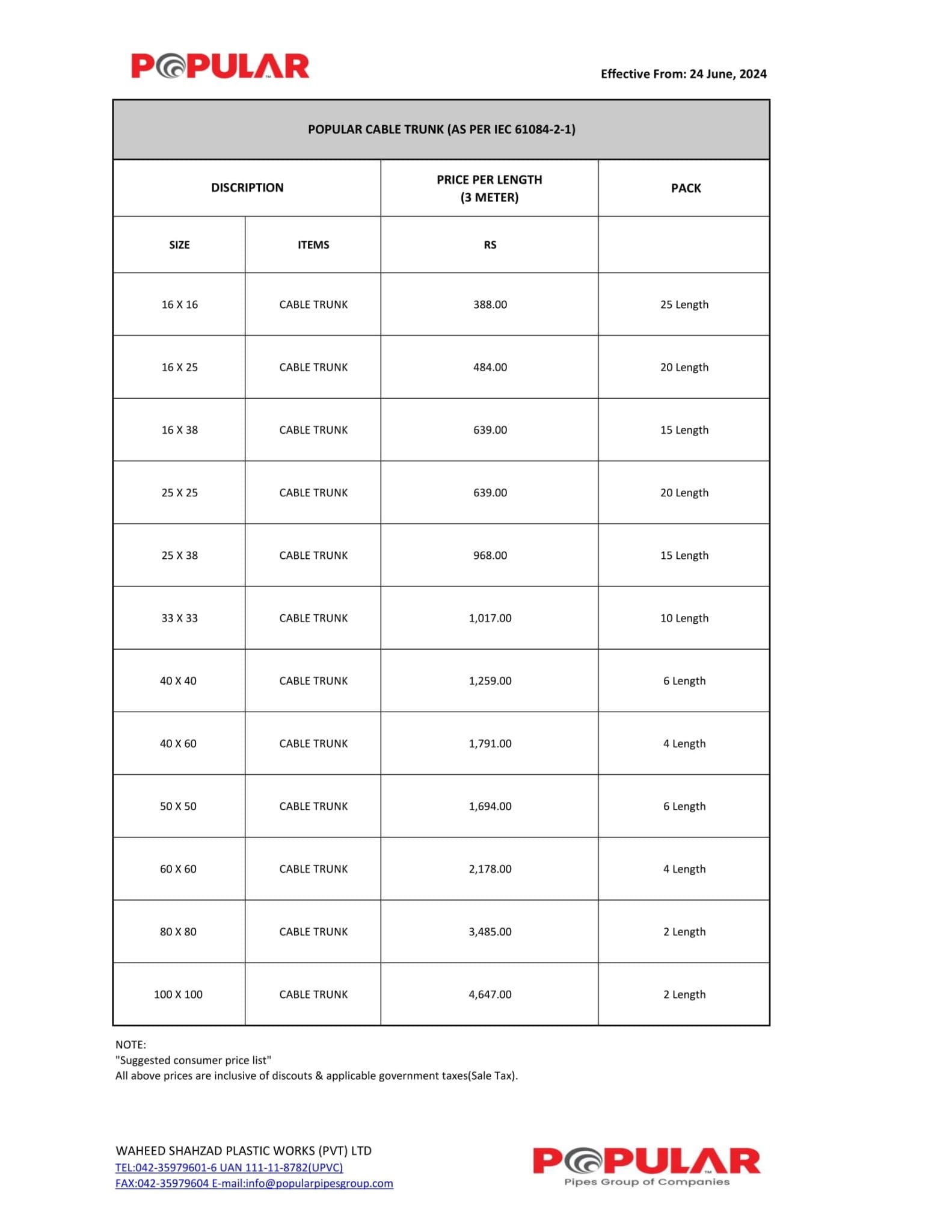 Popular Cable Duct Price List - 26 Oct 2024