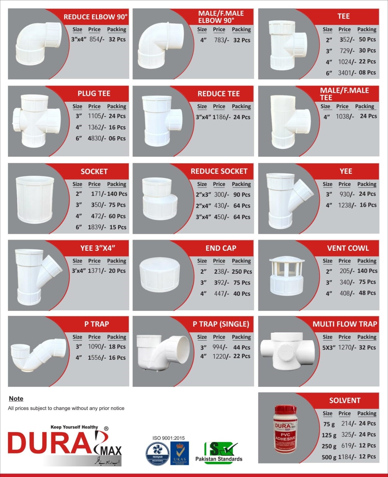 dura max pvc fittings price list 12-9-2026