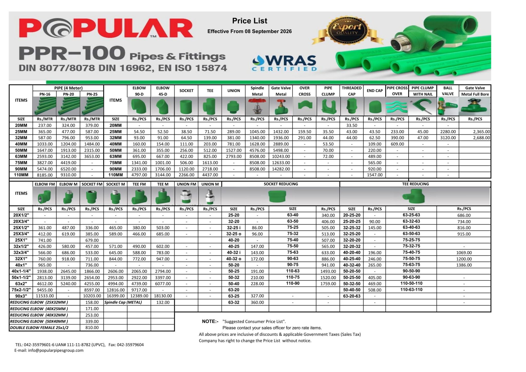 popular ppr pipes and fittings price list 08-09-2026